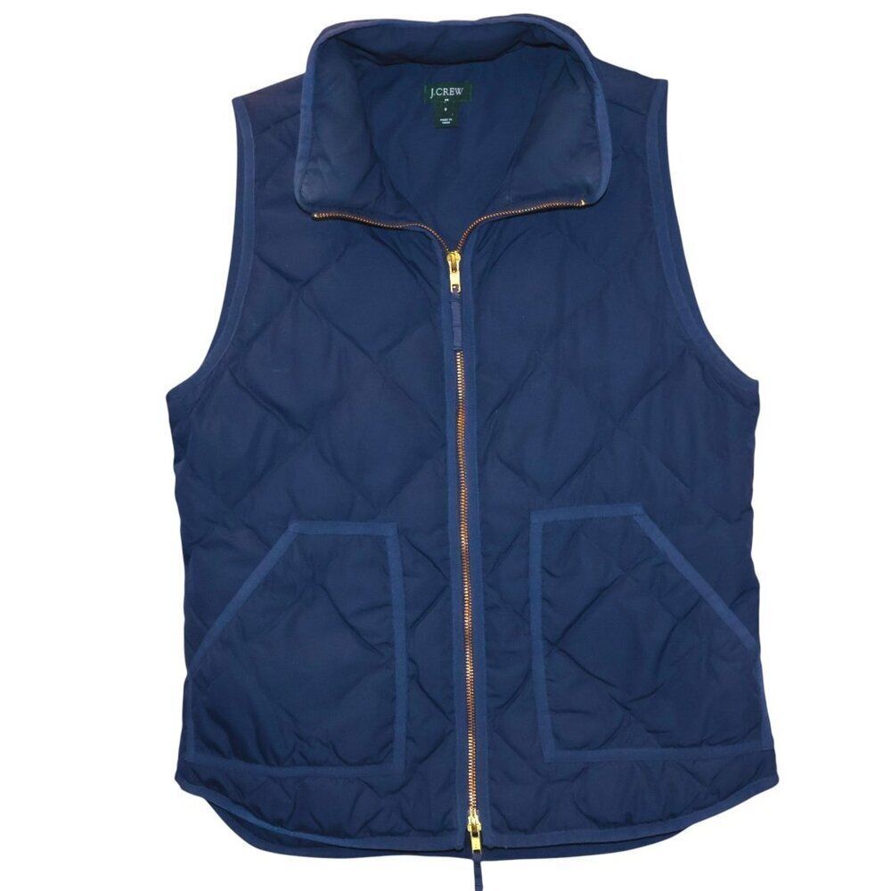 J. Crew Navy Blue Quilted Vest Size Small Sleeveless Zip Front Pockets